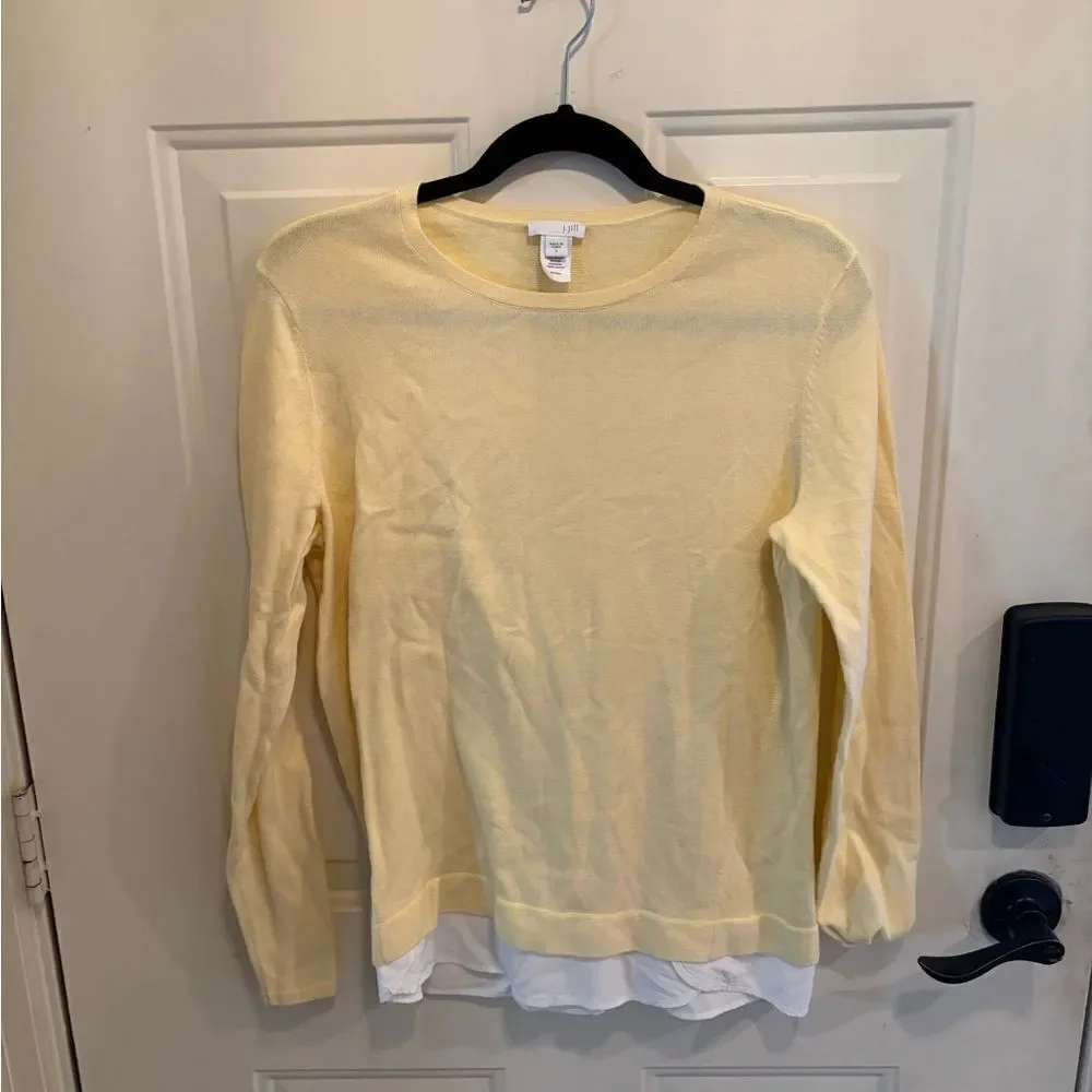 J. Jill Yellow Crew Neck Sweater Lightweight Knit Button Back Detail